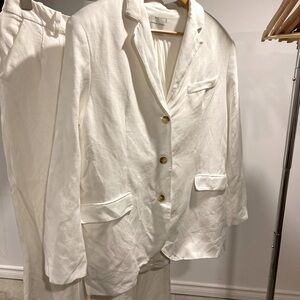 White linen blend suit by Lou Lou Studio, blazer size M, pants size L